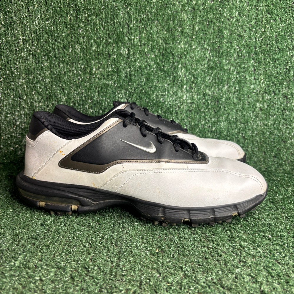 Nike Air Heritage Spiked Leather Athletic Golf Shoes White Black Mens Size 9.5